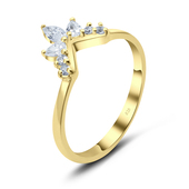 Gold Plated Maple Leaf CZ Silver Ring NSR-3365-GP